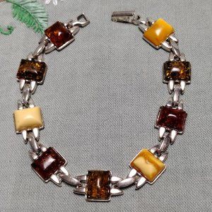 Amber Cognac Honey - Sterling Silver Bracelet